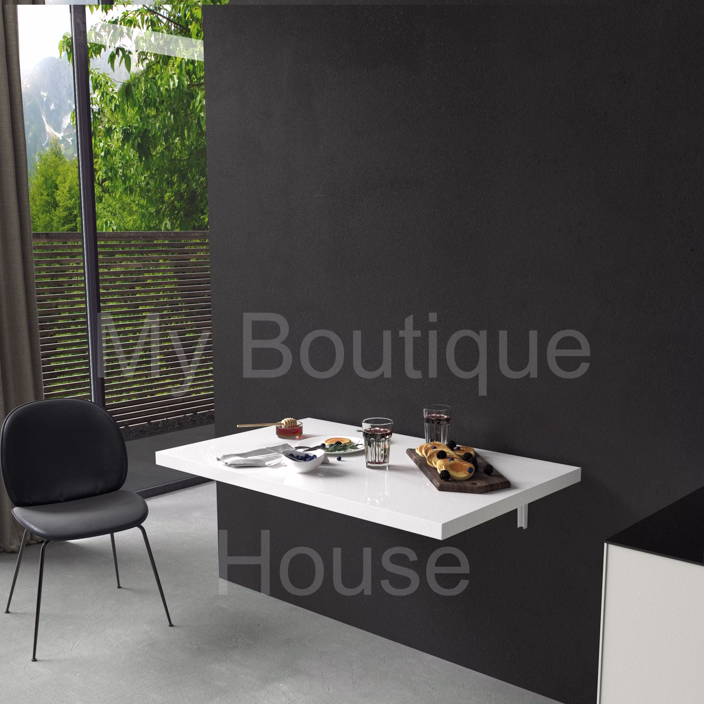 Wall Mounted Folding Kitchen Table, Murphy Floating Fold Down Space Saving Table - Custom Size Production 3 Colors