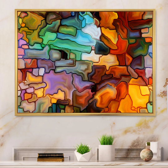 Designart 'Colorful Stained Glasss Print Element' Modern Framed Canvas artwork