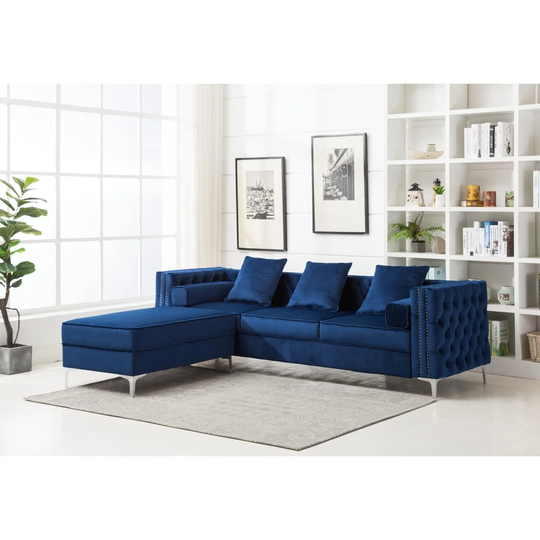 Velvet Standard Sofa l shaped Sleeper with Reversible Ottoman sectional - 141" Wide