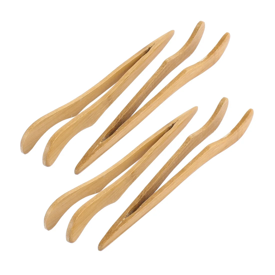 Office Teahouse Bamboo Teacup Clamp Clip Tong Holder 18cm Length 4pcs - Wooden Color - 7" x 0.6"( L*W)