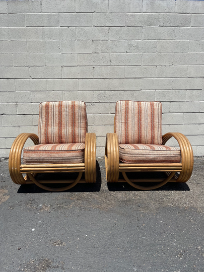 2 Vintage Rattan Chairs Frankl Style Armchair Seating Bohemian Boho Chic Coastal Cottage Chair Beach Faux Bamboo Tropical