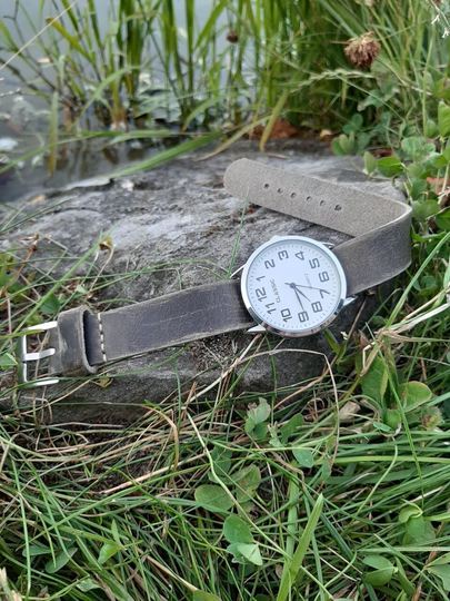 Leather Watch Band Gray 18mm 20mm 22mm 24mm, Distressed Leather Single Pass Strap, Handmade Watchband Veg Badalassi Carlo