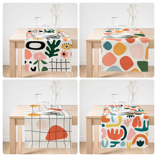 Decorative Abstract Design Runner, Modern Art Print Table Nordics Scandi Kitchen Geometric Decor, Housewarming Gift