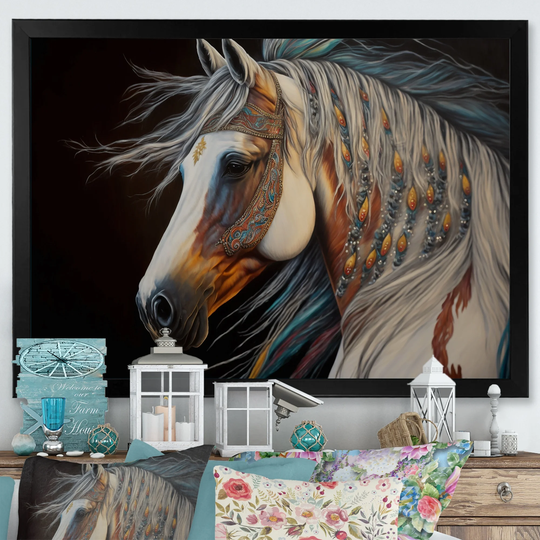 Designart 'Indian Horse With Colorful Mane II' Modern Framed Art Print