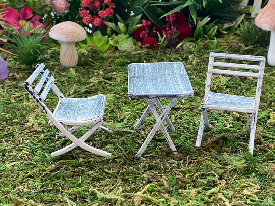 Miniature Garden Chairs & Table ~ Gnome Fairy Dollhouse Gift Room Box Diorama Decor House