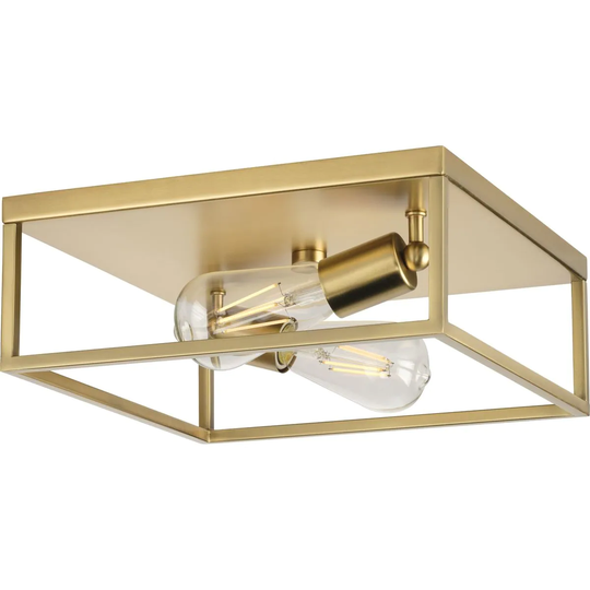 Perimeter Collection 2-Light Satin Brass Modern Flush Mount Ceiling Light - 12 in x 12 in x 4.5 in