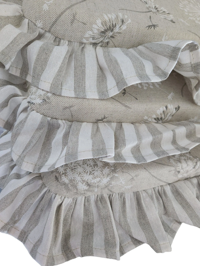 Ruffled Chair Cushion With Ties French Country Decor Farmhouse, Striped Slipcover Cover Seat Pads Kitchen & Dining