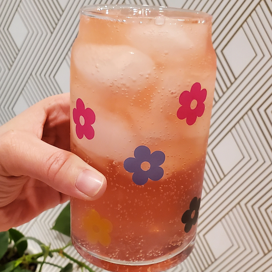 Retro Color Changing Can Glass, 16 Oz, Colorful Flowers
