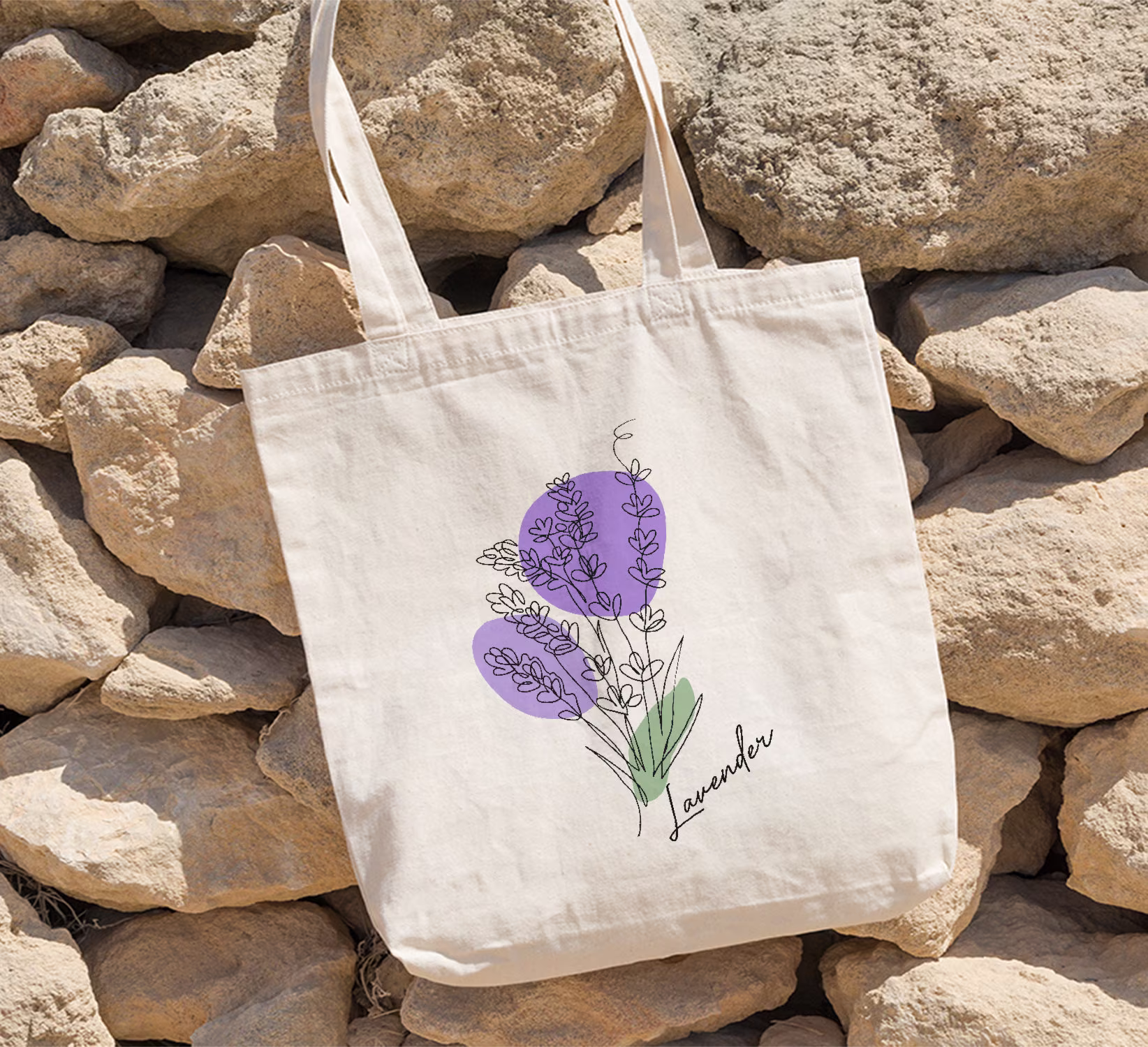 Lavender Abstract Art Tote Bag, Flowers Floral Line Design By Miumaxgifts, Canvas Bag