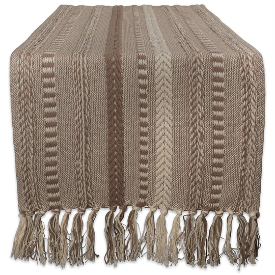 72" Brown Braided Stripe Rectangular Table Runner with Tassel Knots