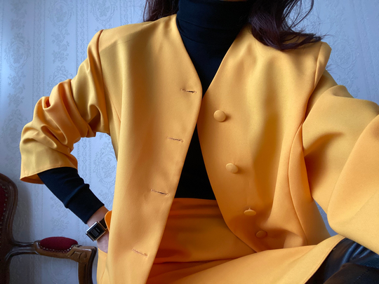 Vintage Intense Yellow Pencil Skirt Suit/Xl - Xxl