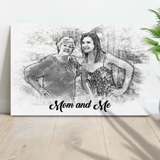 Mom & Me Pencil Sketch Portrait, Mother's Day Gift For Mothers Sign, Memorial Sign, Personalized Mother Bereavement