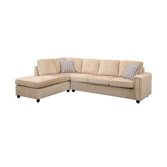 Beige Velvet Sectional Sofa With Pillows