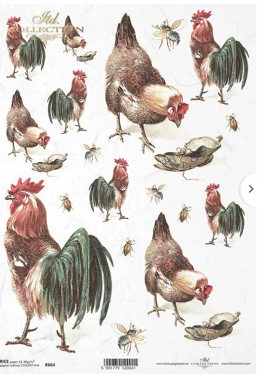 Rice Paper Sheet For Decoupage, Cockerel Bird Collage, Decorative Mulberry Tissue, Scrapbooking, Crafts, 1 A4