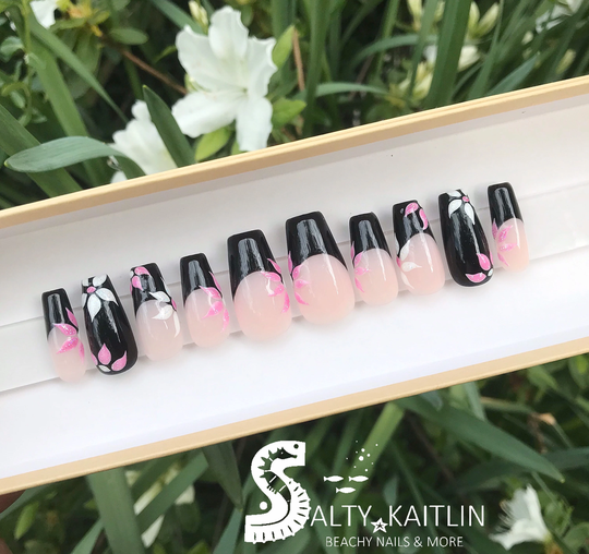 French Floral Gel Press On Nails