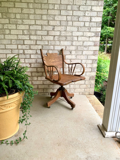 Rustic Solid Wood Desk Chair | Primitive Wooden Swivel Antique Office Distressed Adjustable