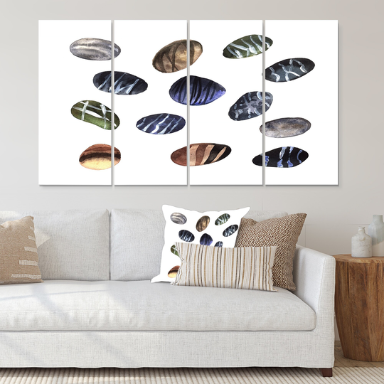 Designart 'Colorful Stones On White II' Modern Canvas Wall Art Print - 60x32 - 5 Panels