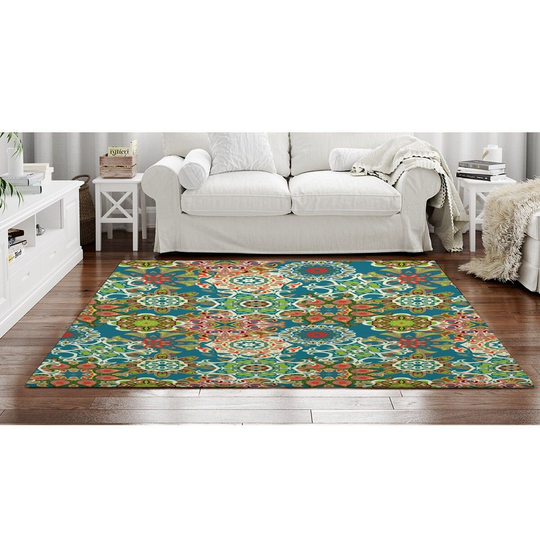 Colorful Rugs Mandala Area Rug Medallion Pattern Floral Teal & Green