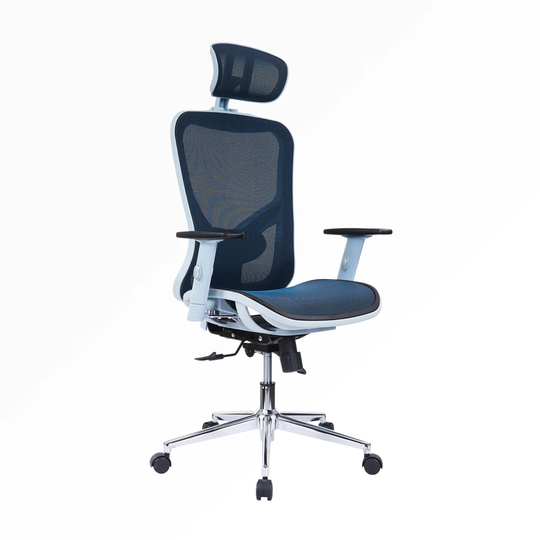 Blue High Back Executive Mesh Office Chair with Arms, Headrest and Lumbar Support