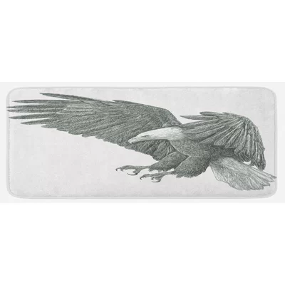 Black And White Pencil Drawing Style Eagle With Detailed Features Wild Nature Black Grey White Kitchen Mat