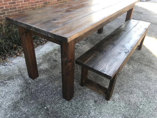 Farmhouse Table & Two Bench Option, Dark Walnut Minwax Stain Handmade Dining Set, Kitchen Set | Quick Lead Time