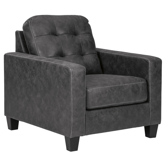 Tufted Leatherette Chair with Track Arms and Tapered Block Feet, Gray