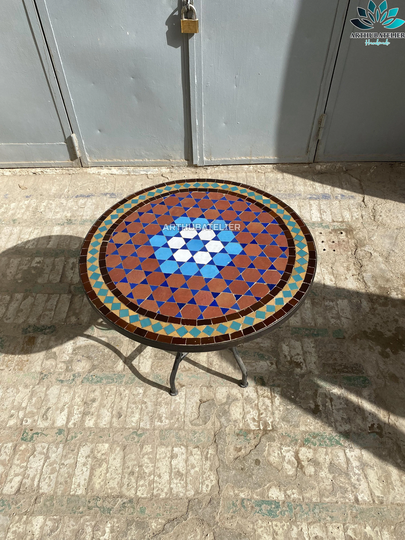 Amazing Mosaic Table Garden Made From Tiles, Round For Indoor & Outdoor 100% Handcrafted, Mid Century Art Table