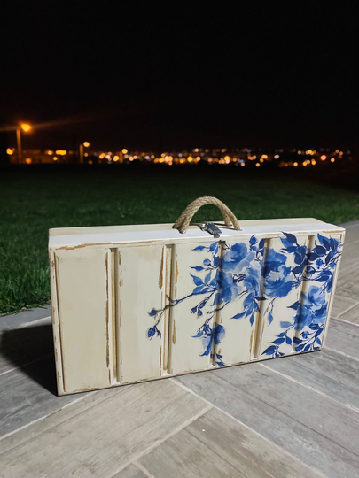 Folding Picnic Table 19.6", Boho, Outing, White Vintage Style, Portable, Camping Gear, Travel Table Made Of Pine Wood, Garden
