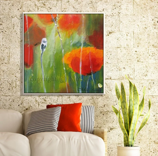 Colorful Flowers Oil Painting On Canvas, Vibrant Living Room Painting, Square Office Wall Art, Flower Field Landscape Nature