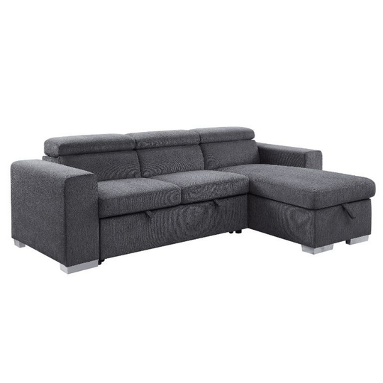 Sleeper Sectional Sofa with Adjustable Headrest, Gray