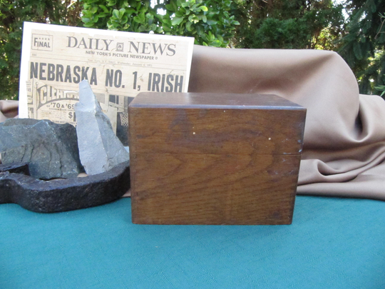 Antique Index File Box, Wood Decorative Vintage Office Storage, Primitive Old Box