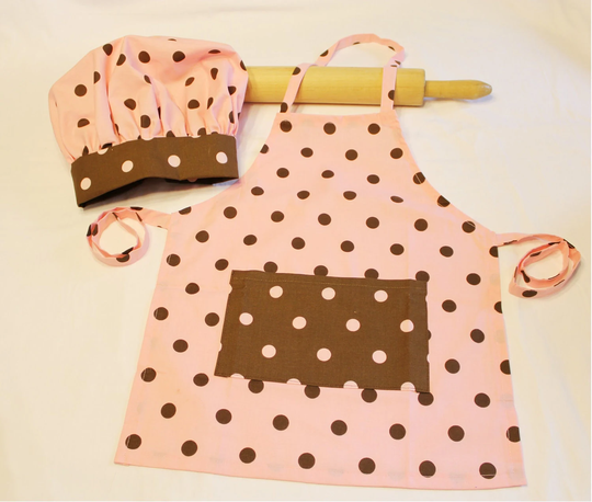 Pink & Brown Dot Child Apron Adjustable Chef Hat - Ready To Ship