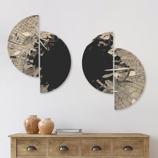 Designart 'Abstract Broken Wall 3D Design' Abstract Wood Wall Art Set of 4 Half Circles - Multi-Color