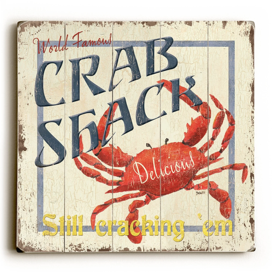 Crab Shack - Planked Wood Wall Decor by Debbie DeWitt - Multi-Color