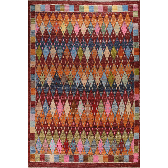 Colorful Contemporary Moroccan Area Rug Handmade Wool - 9'2" x 12'3"