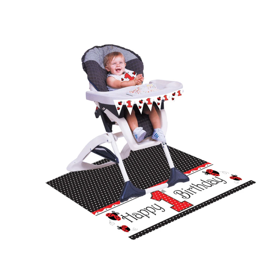 Happy 1st Birthday Lady Bug High Chair Decorations Set Bib, Drop Cloth, Tray Banner Shipping Included