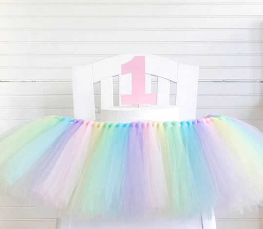 Unicorn Floral 1st Birthday High Chair Tulle Tutu, Banner, Pastel Rainbow Princess, Cake Smash
