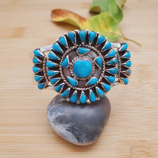 Turquoise Cuff #100 | Cluster Bracelet Sterling Silver Sleeping Beauty