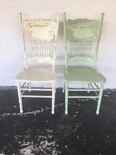 Dining Chairs Vintage Farmhouse Custom Painted Shabby Chic Kitchen Green & Yellow 2 Chair