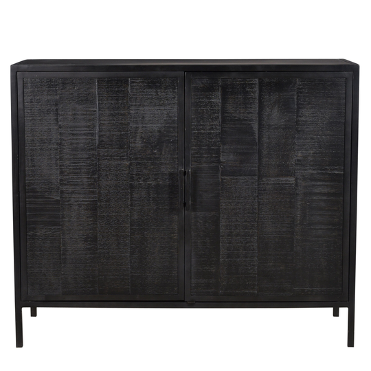 Nur 42-inch Antique Charcoal Grey Mango Wood and Gunmetal Iron 2-Door Sideboard
