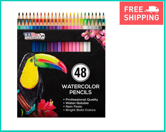 48Pc Watercolor Artist Grade Water Soluble Colored Pencil Set, Drawing Sketching