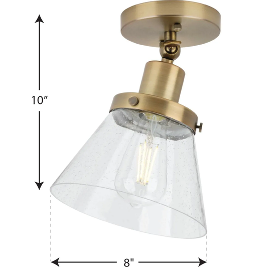 Hinton Collection 1-Light Seeded Glass Vintage Brass Ceiling Light - 8 in x 8 in x 10 in