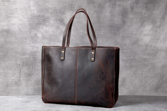 Personalized Leather Tote Bag, Full Grain Handbag, Laptop Messenger Shoulder Gift