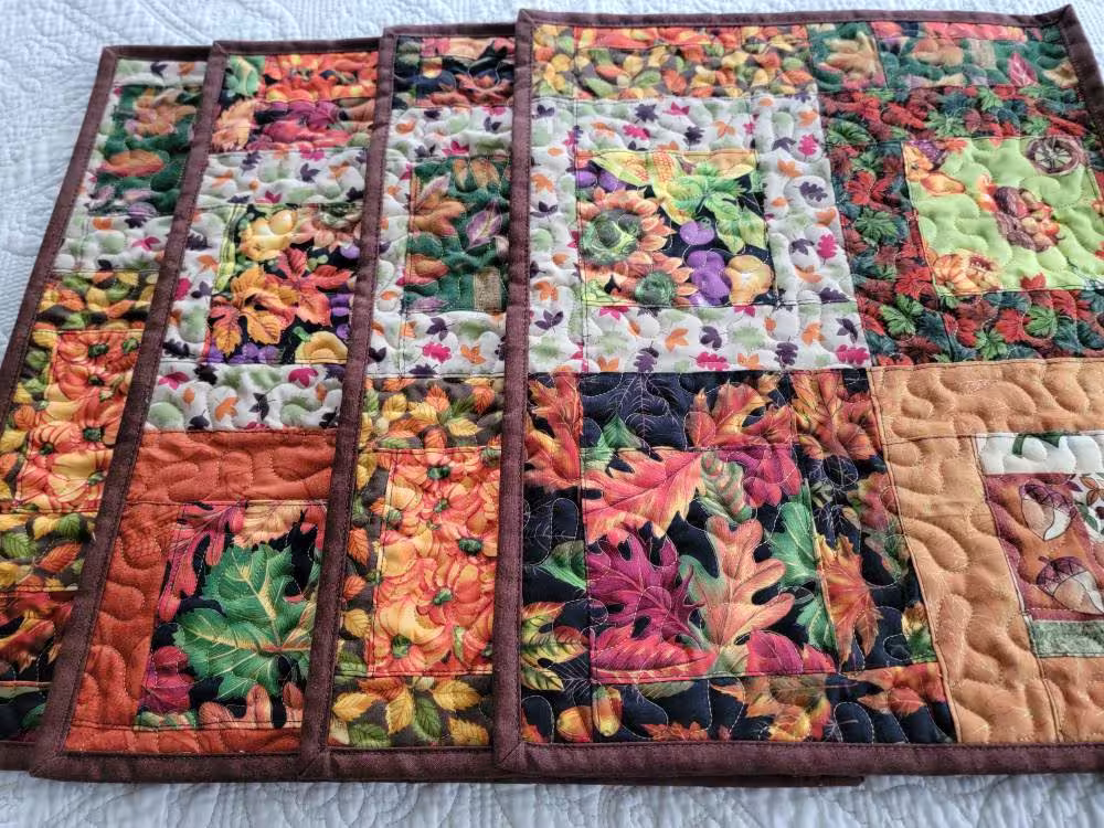 4Pc Set Of Modern Quilted Table Mats Thanksgiving Fall Dinner Decor Kitchen Settings 18" By 14.5"