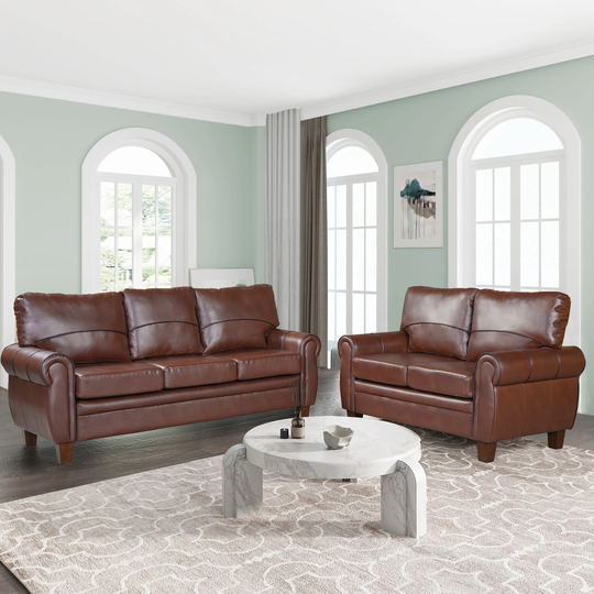Mid-Century Sofa Set Dark Brown PU Leather Upholstered Couch(2+3 Seat)