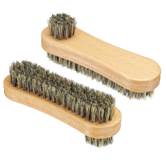Bristle Shoe Brush 2Pack Double-Sided Handle Leather Polish Daubers Wood Color - Wooden Color