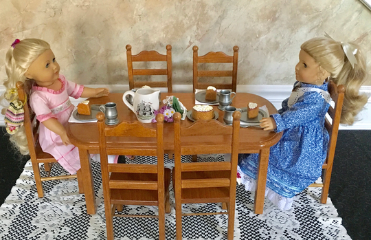 stained Doll Table With Six Chairs For 18 Inch Doll. Shipping Included in The Price