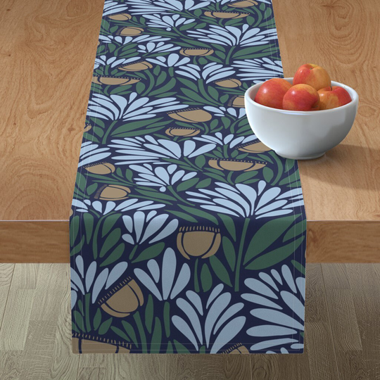 Modern Floral Table Runner - Calm Garden By Jenflorentine Large Scale Farmhouse Cotton Sateen Spoonflower