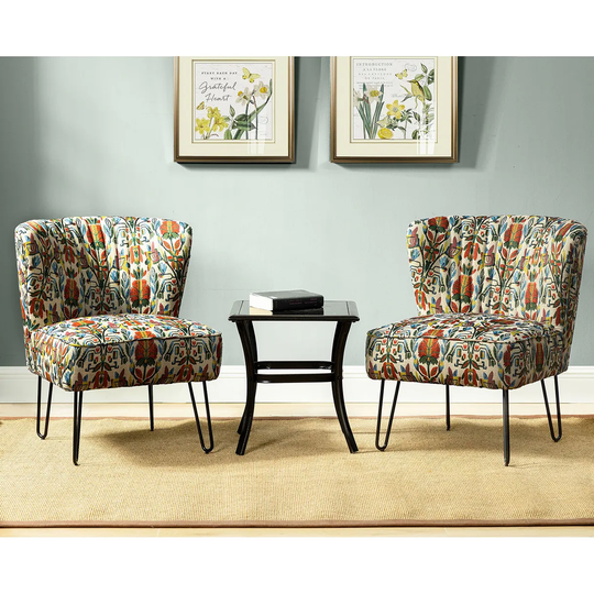 Estebana Living Room Armless Accent Chair Set of 2 with Floral Pattern
