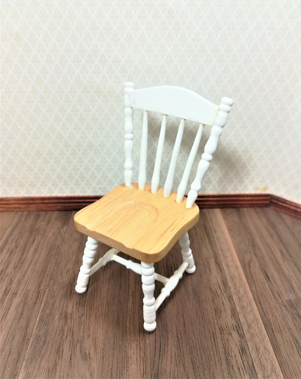 Dollhouse Kitchen Side Chair White & Light Oak Spindle Back 112 Scale Miniature Furniture